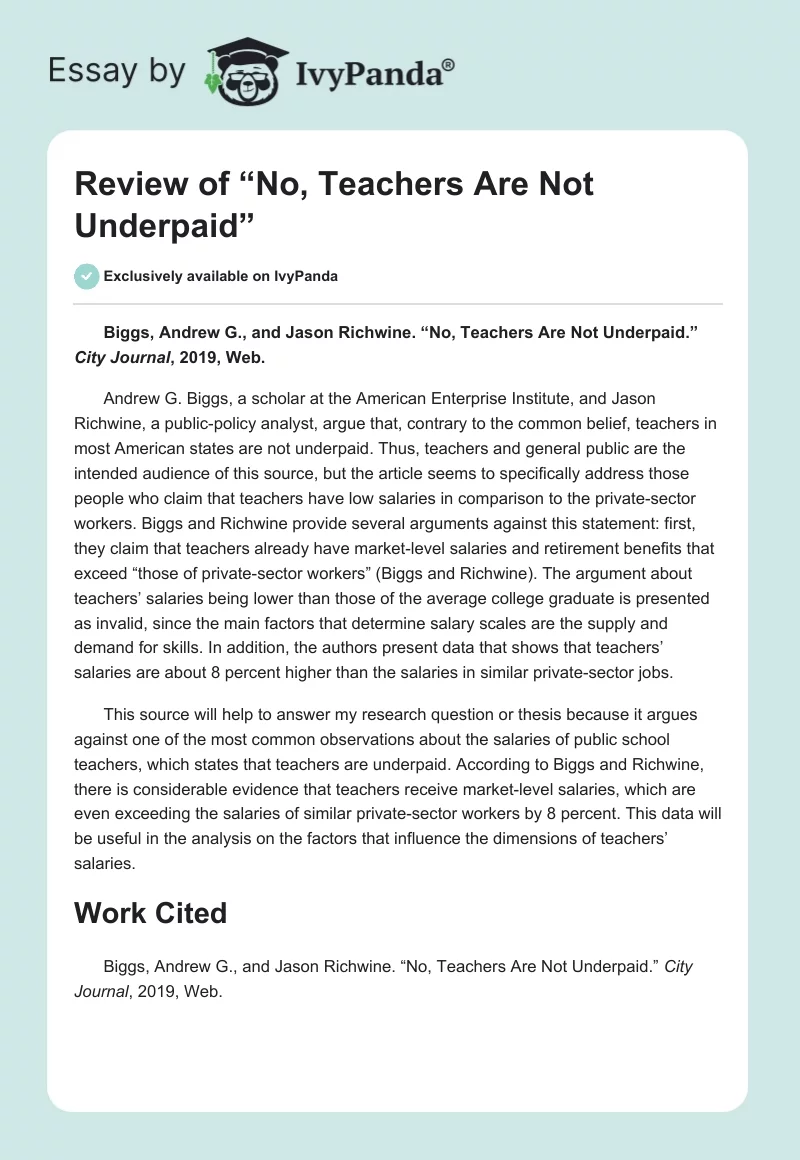 Review of “No, Teachers Are Not Underpaid”. Page 1