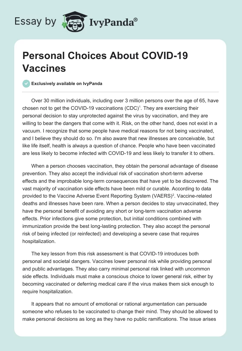 Personal Choices About COVID-19 Vaccines. Page 1