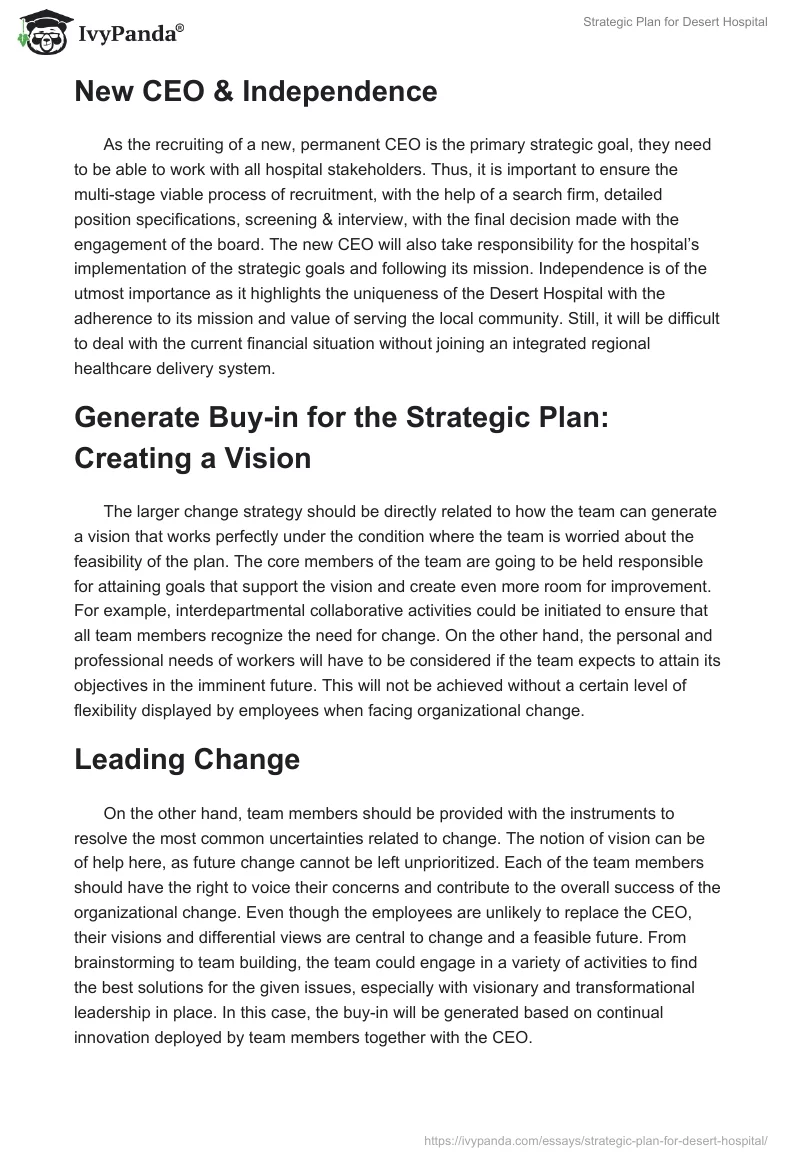 Strategic Plan for Desert Hospital. Page 3