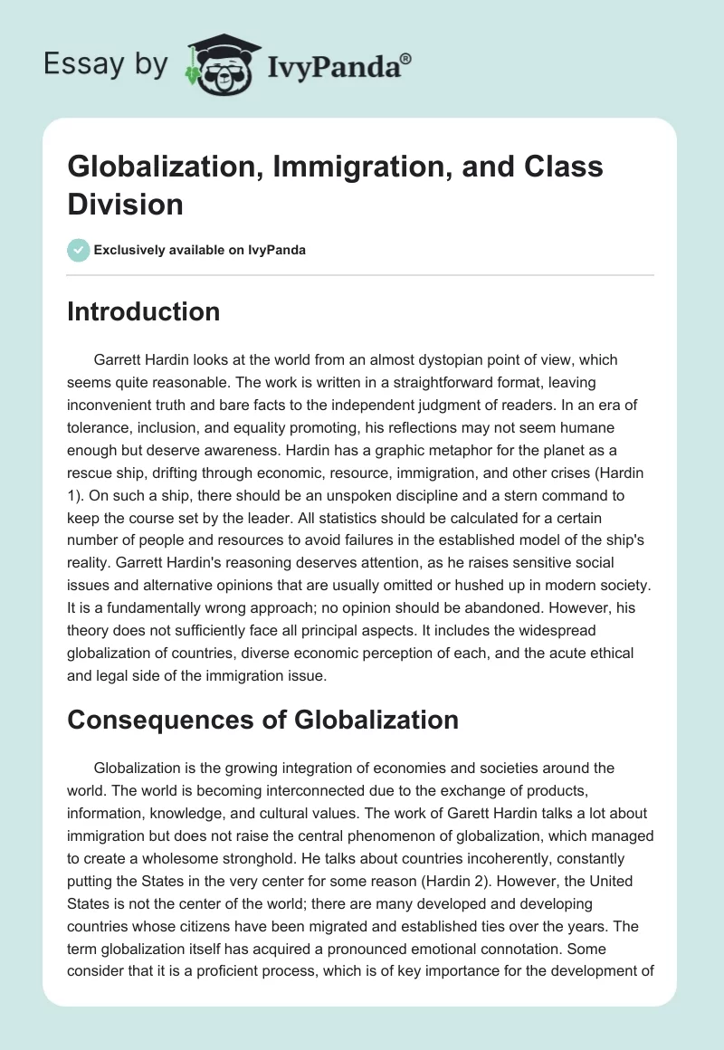 Globalization, Immigration, and Class Division. Page 1