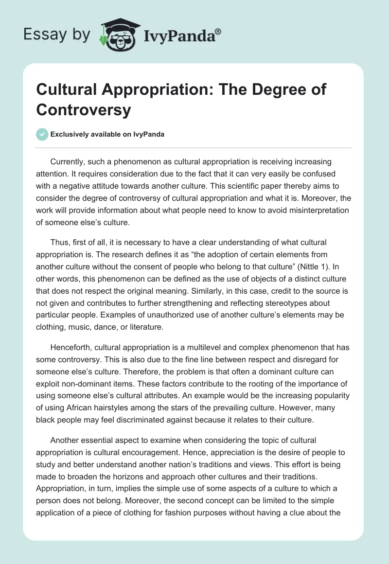 Cultural Appropriation: The Degree of Controversy. Page 1