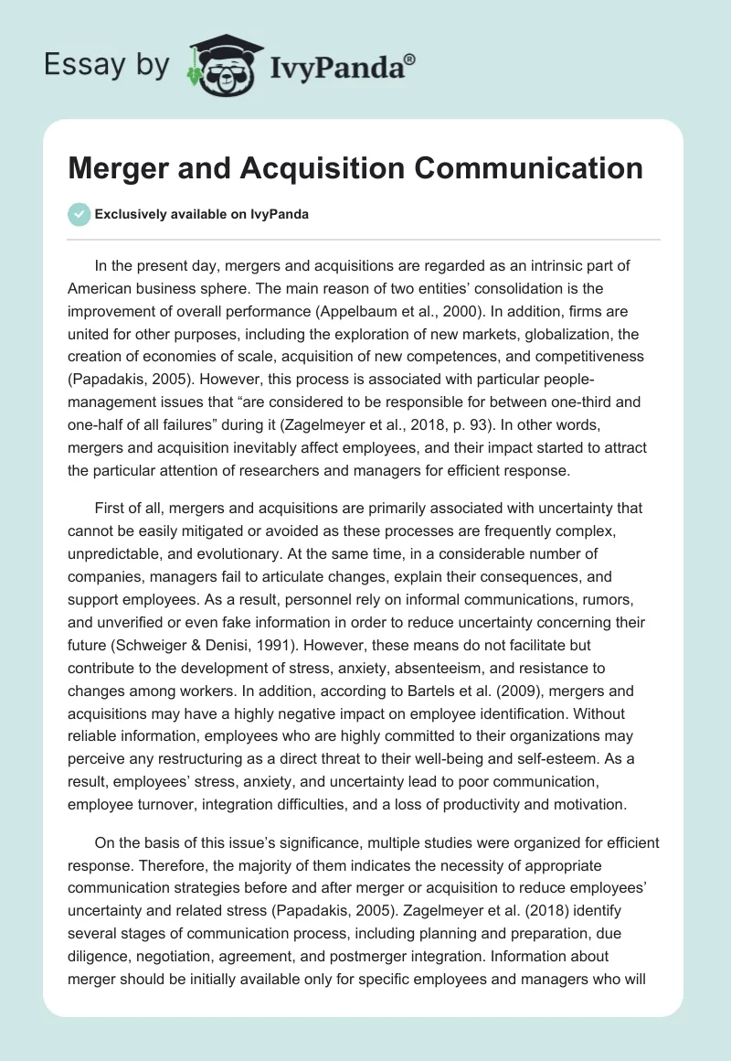 Merger and Acquisition Communication. Page 1