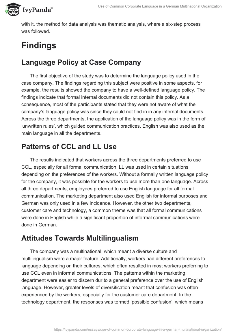 Use of Common Corporate Language in a German Multinational Organization. Page 3
