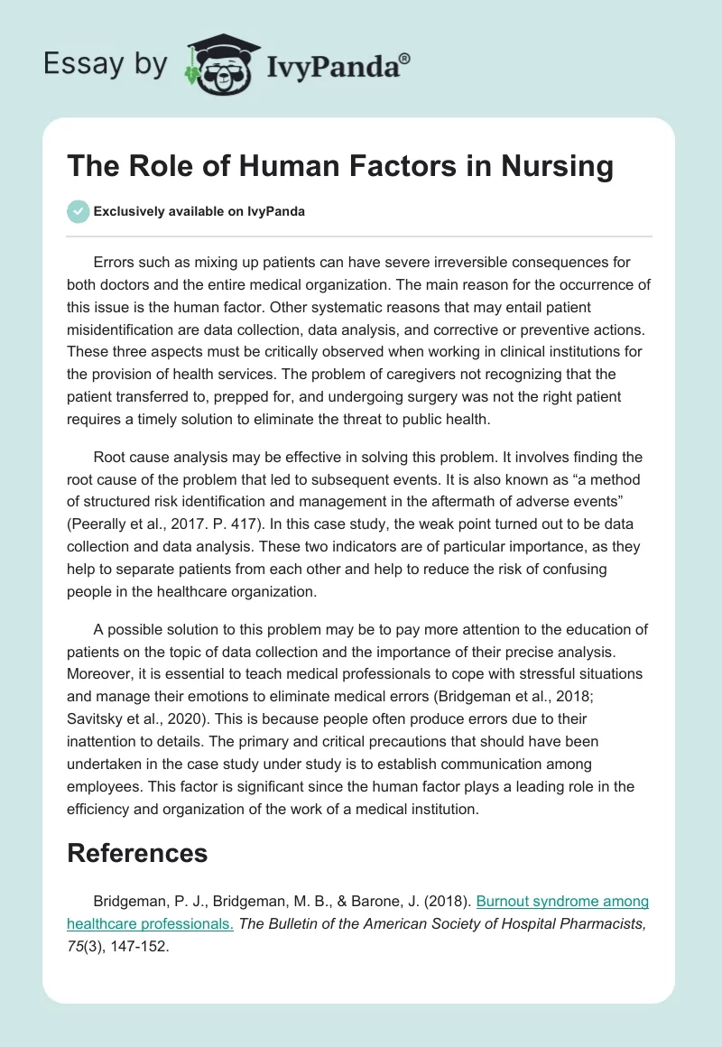 The Role of Human Factors in Nursing. Page 1