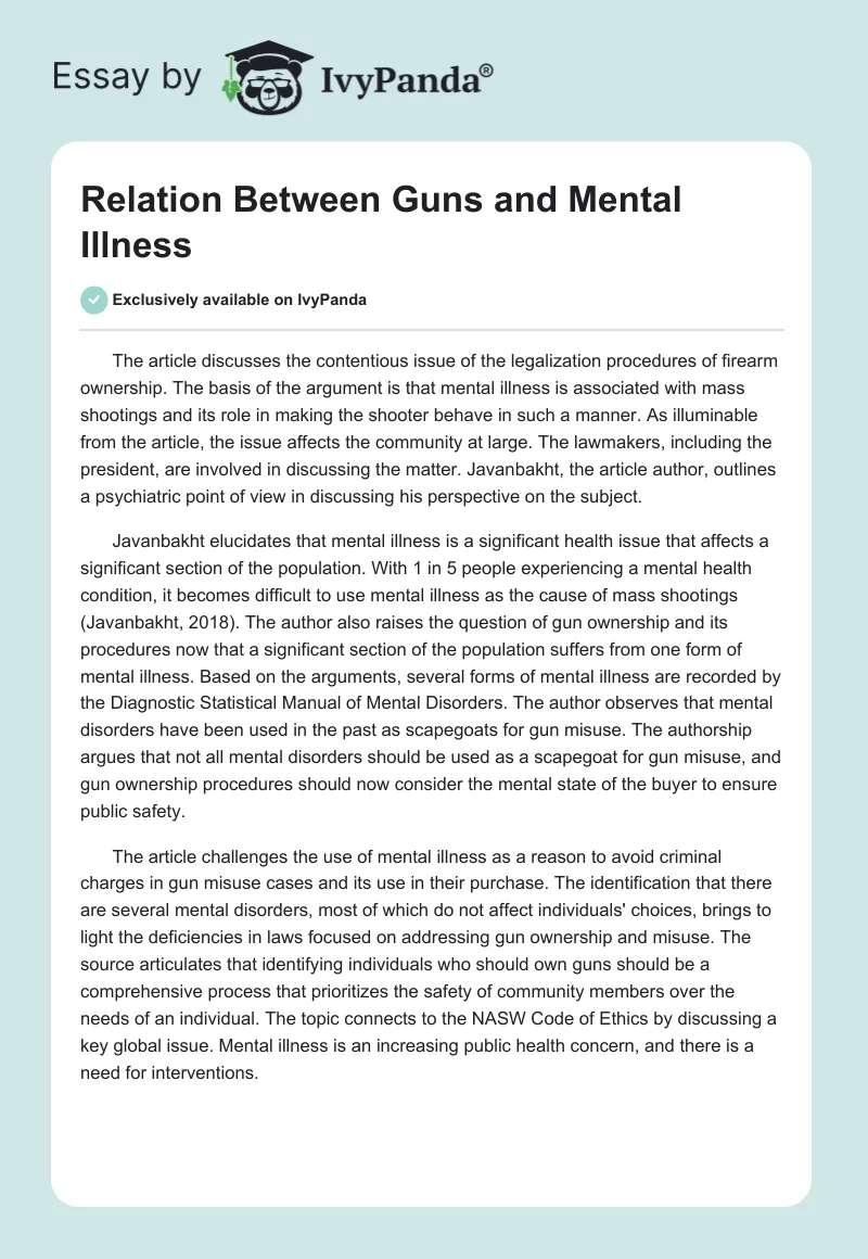 Relation Between Guns and Mental Illness. Page 1