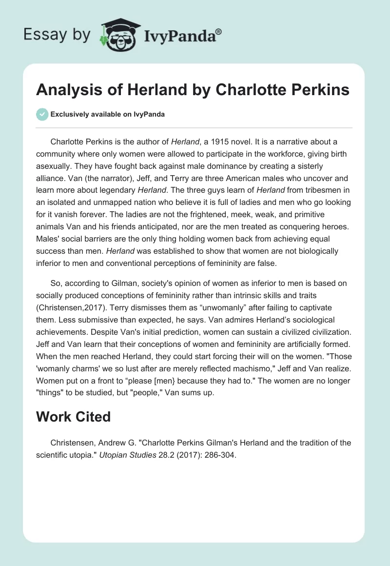 Analysis of "Herland" by Charlotte Perkins. Page 1