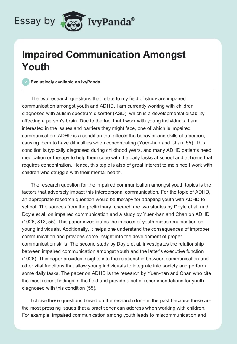 Impaired Communication Amongst Youth. Page 1