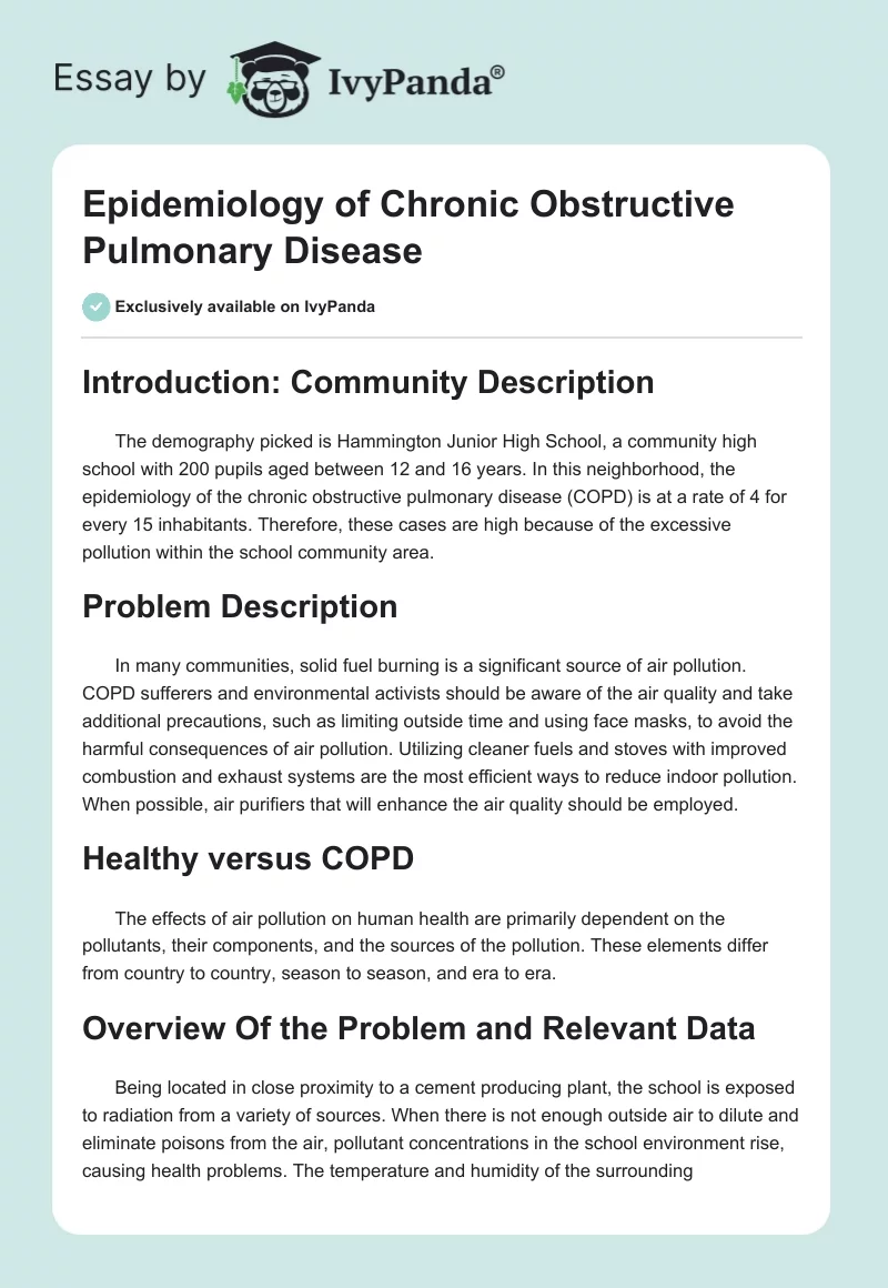 Epidemiology of Chronic Obstructive Pulmonary Disease. Page 1