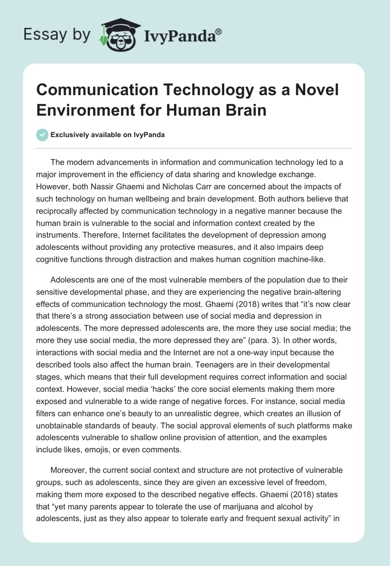 Communication Technology as a Novel Environment for Human Brain. Page 1