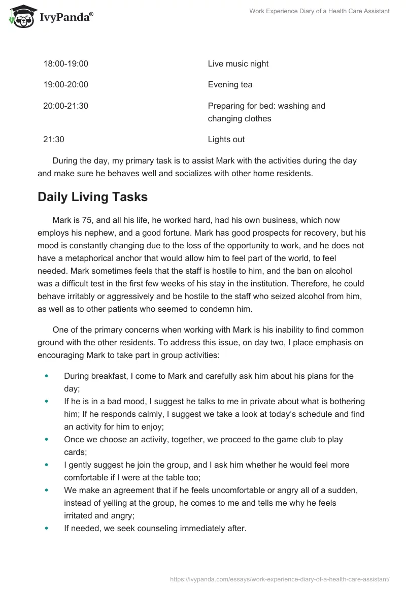 Work Experience Diary of a Health Care Assistant. Page 5