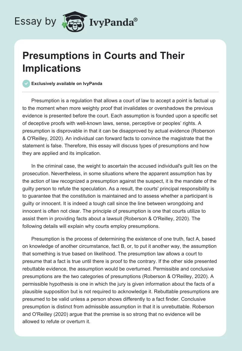 Presumptions in Courts and Their Implications. Page 1