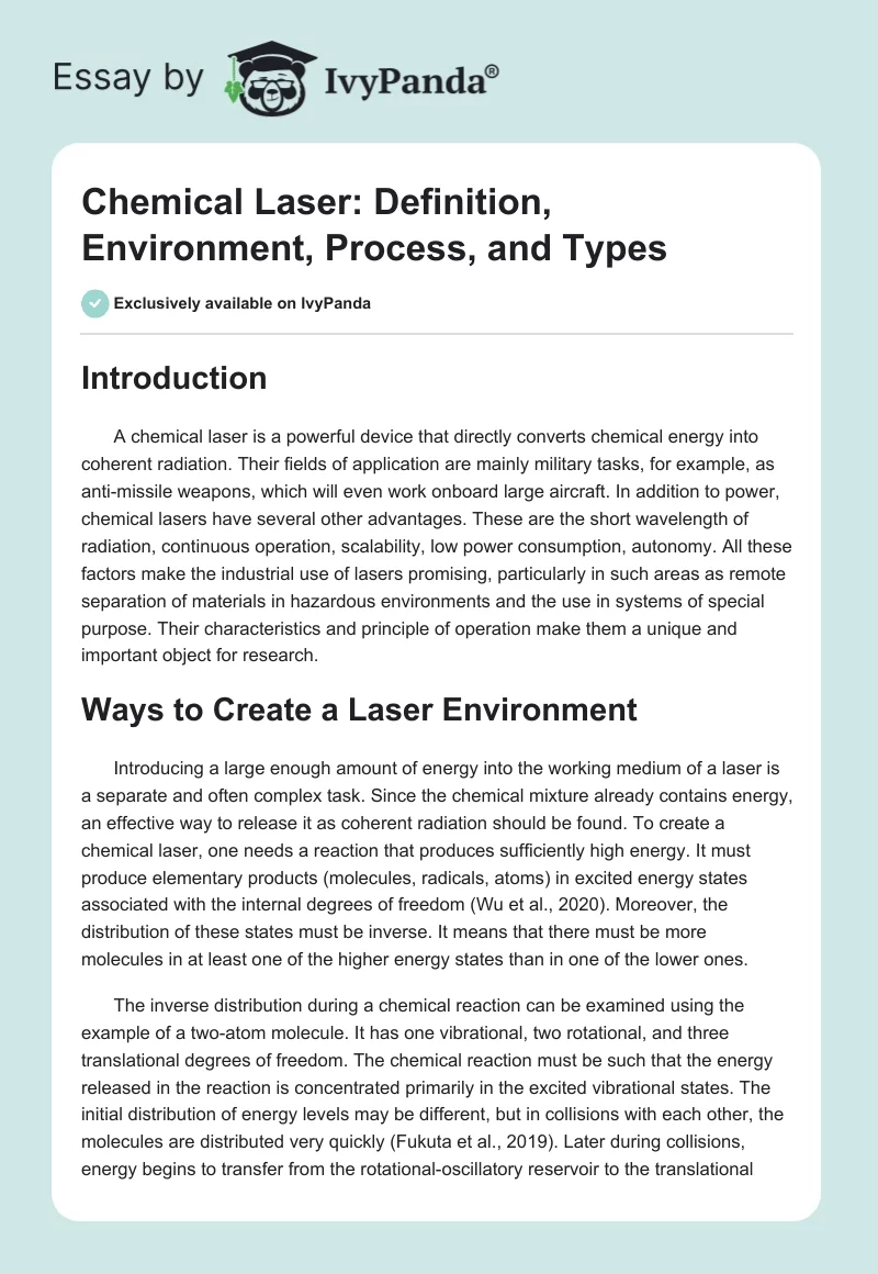 Chemical Laser: Definition, Environment, Process, and Types. Page 1