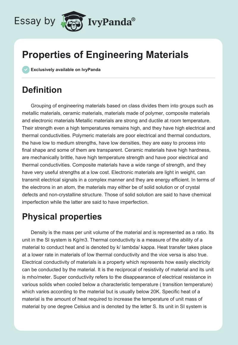 Properties of Engineering Materials. Page 1