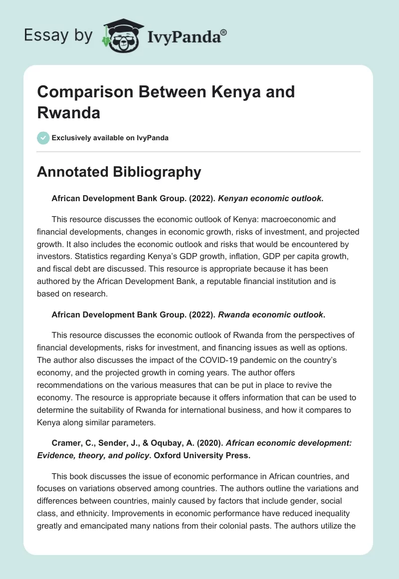 Comparison Between Kenya and Rwanda. Page 1