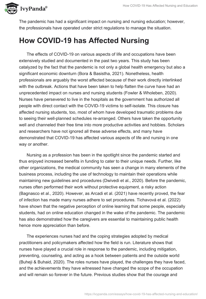 How COVID-19 Has Affected Nursing and Education. Page 2
