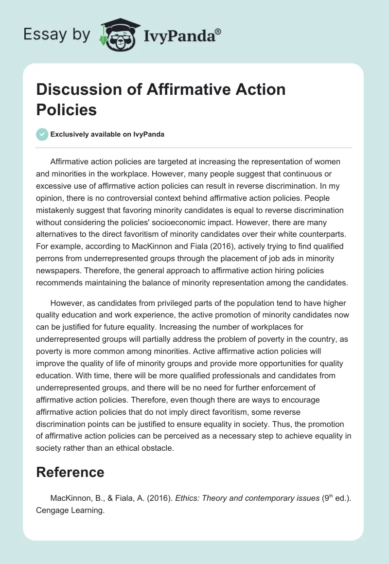 Discussion of Affirmative Action Policies. Page 1