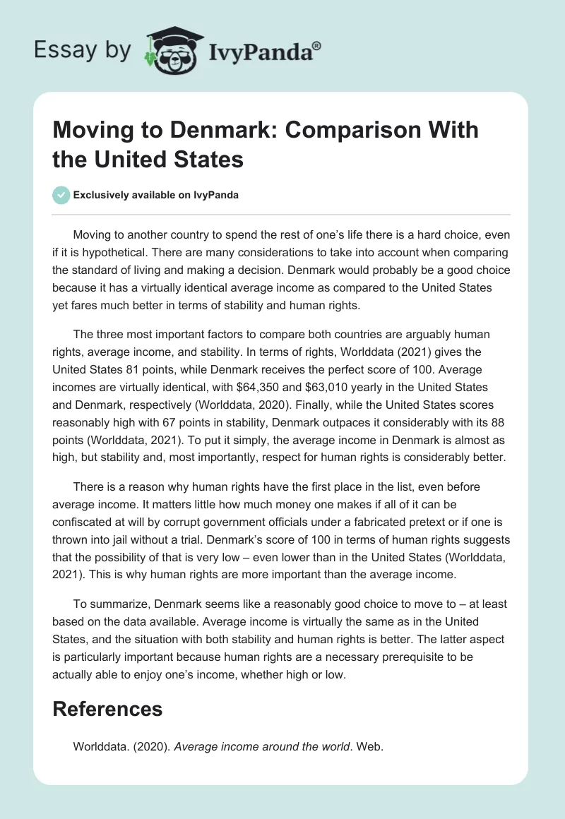 Moving to Denmark: Comparison With the United States. Page 1