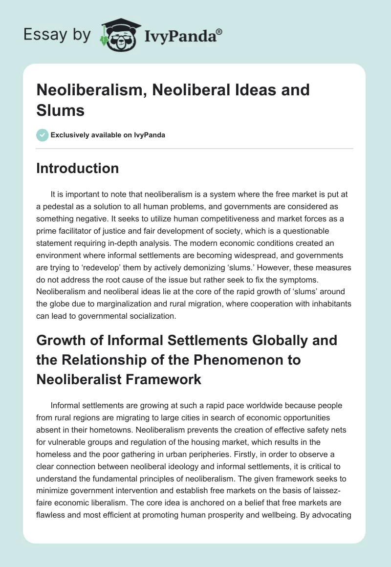 Neoliberalism, Neoliberal Ideas, and Slums. Page 1