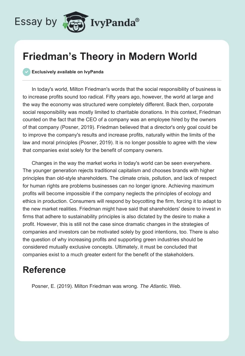 Friedman’s Theory in Modern World. Page 1