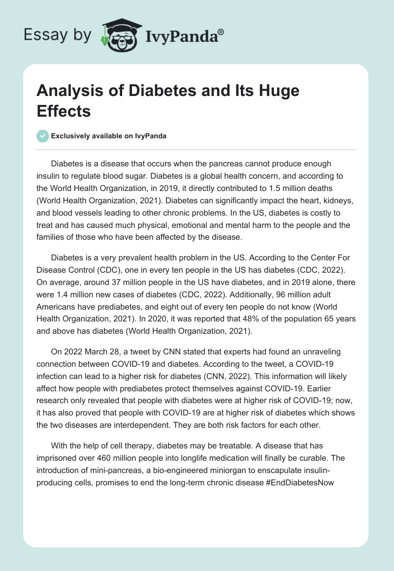 Analysis of Diabetes and Its Huge Effects. Page 1