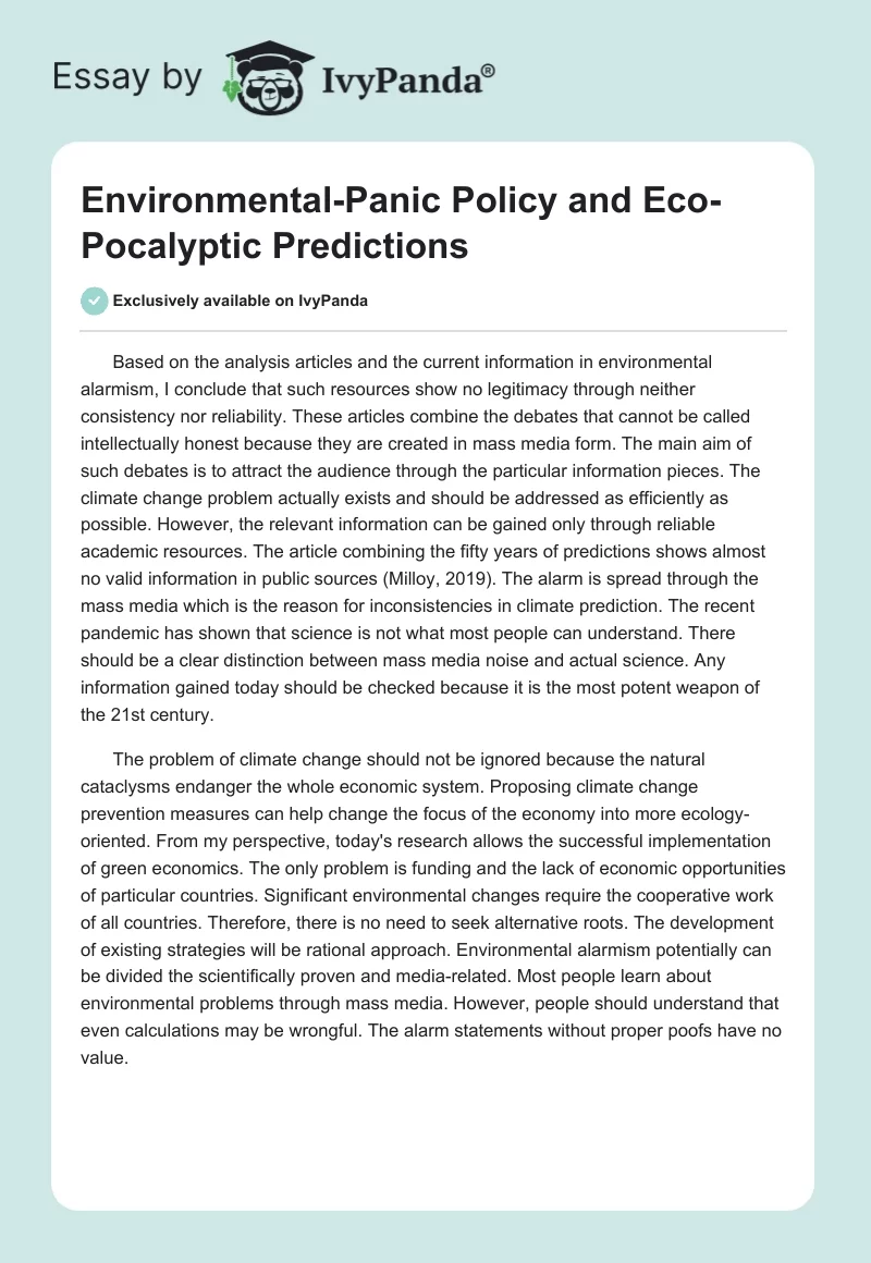 Environmental-Panic Policy and Eco-Pocalyptic Predictions. Page 1