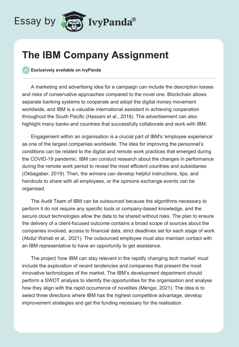 The IBM Company Assignment. Page 1