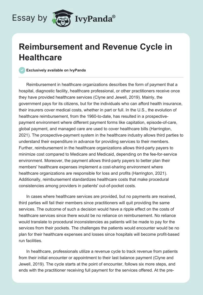 Reimbursement and Revenue Cycle in Healthcare. Page 1