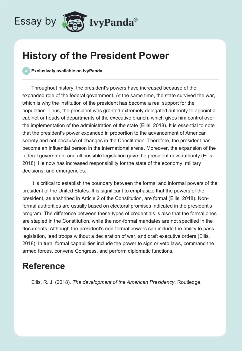 History of the President Power. Page 1