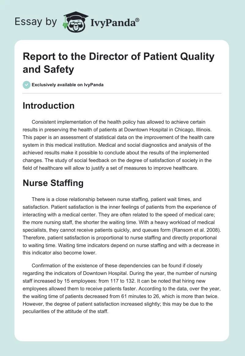 Report to the Director of Patient Quality and Safety. Page 1