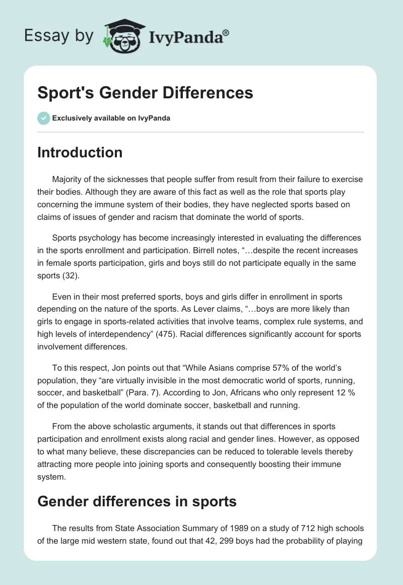 Sport's Gender Differences. Page 1
