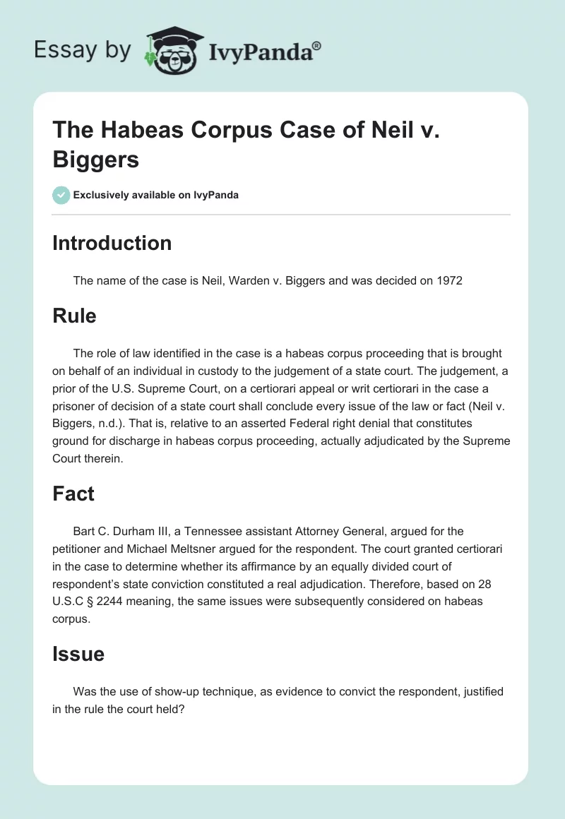The Habeas Corpus Case of Neil v. Biggers. Page 1