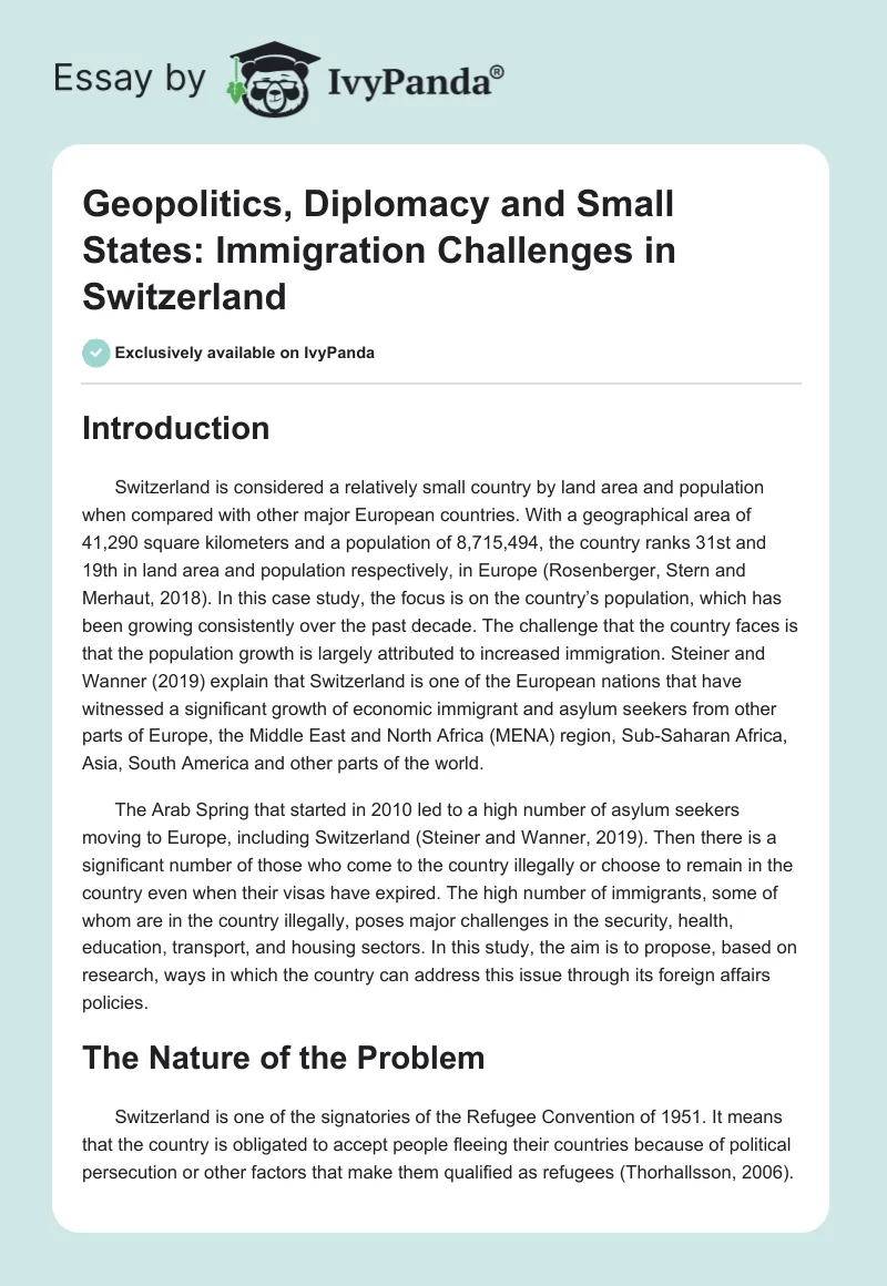 Geopolitics, Diplomacy and Small States: Immigration Challenges in Switzerland. Page 1