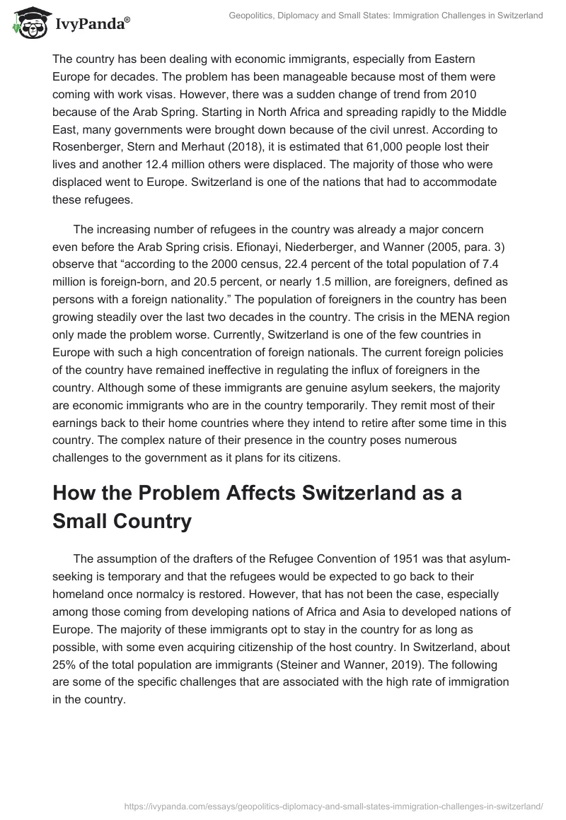 Geopolitics, Diplomacy and Small States: Immigration Challenges in Switzerland. Page 2