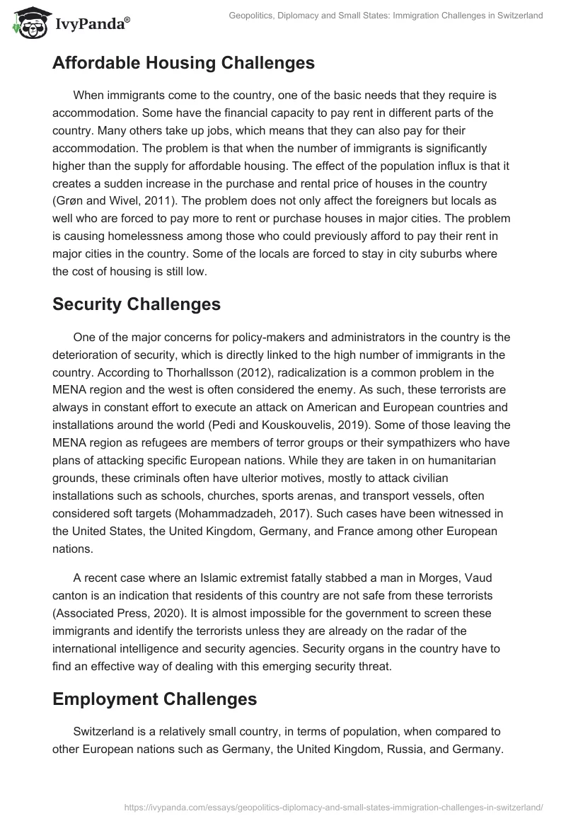 Geopolitics, Diplomacy and Small States: Immigration Challenges in Switzerland. Page 3