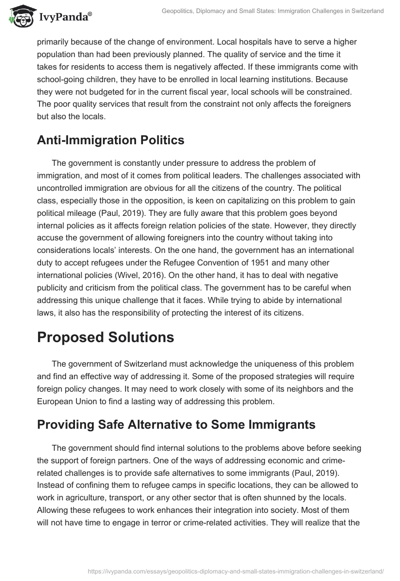 Geopolitics, Diplomacy and Small States: Immigration Challenges in Switzerland. Page 5