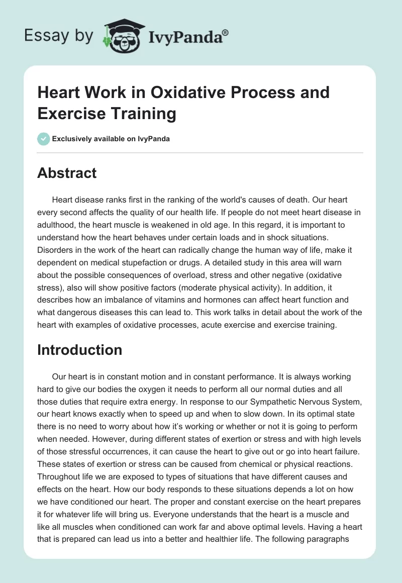 Heart Work in Oxidative Process and Exercise Training. Page 1