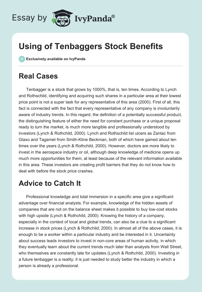 Using of Tenbaggers Stock Benefits. Page 1