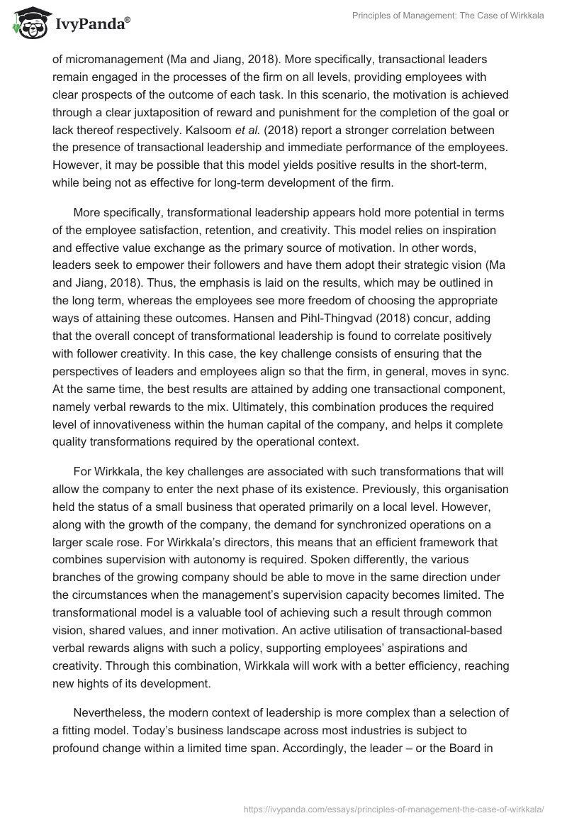 Principles of Management: The Case of Wirkkala. Page 2