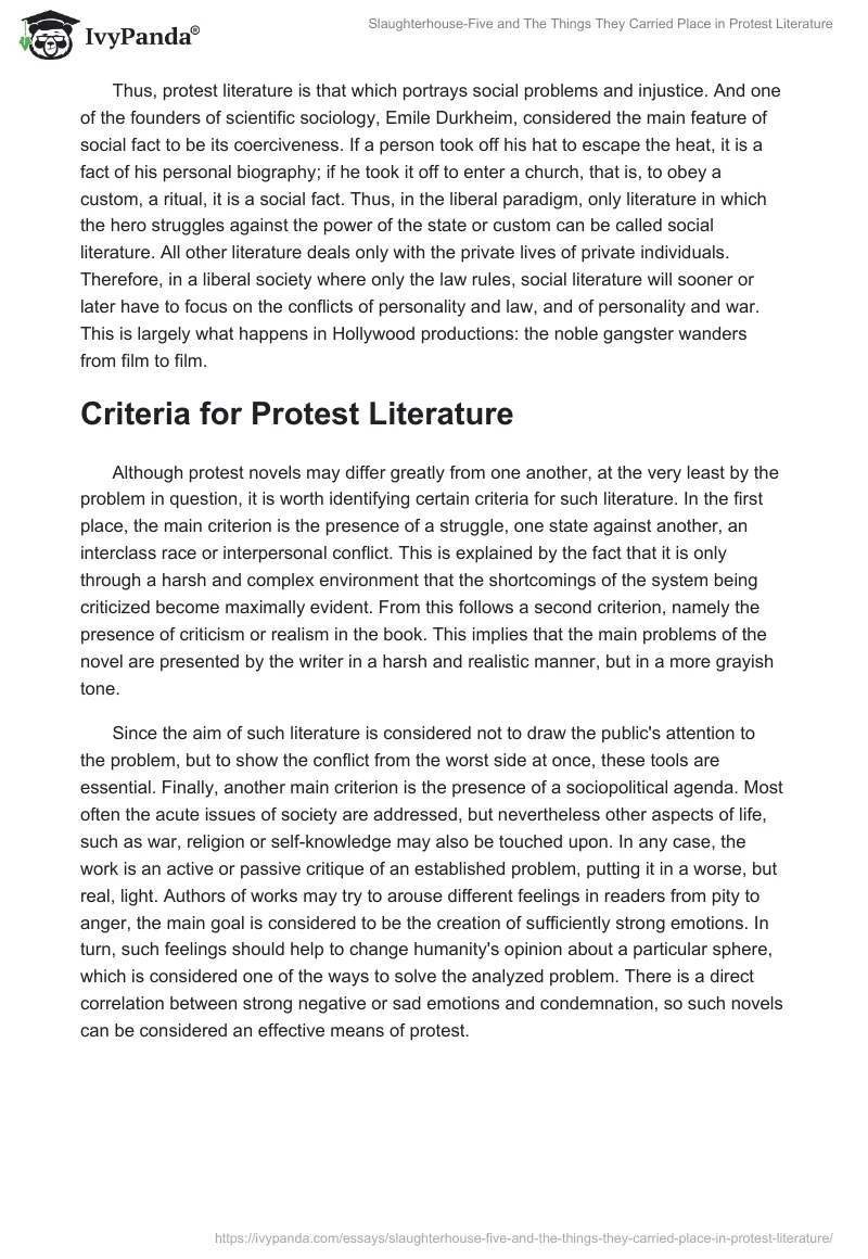 "Slaughterhouse-Five" and "The Things They Carried" Place in Protest Literature. Page 2