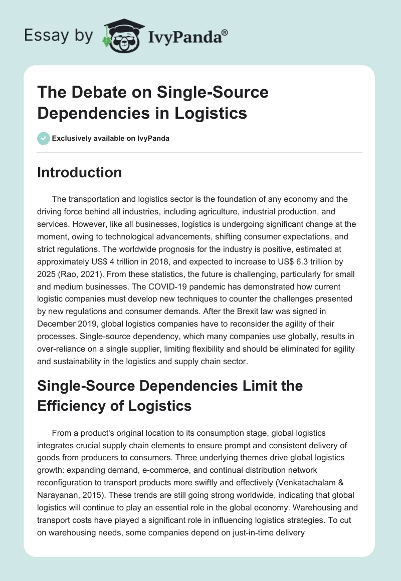 The Debate on Single-Source Dependencies in Logistics. Page 1