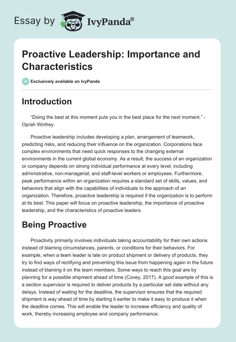 Proactive Leadership: Importance and Characteristics. Page 1