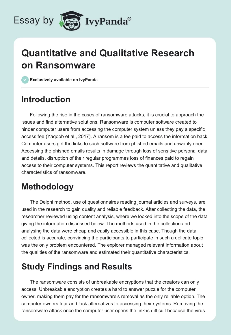 Quantitative and Qualitative Research on Ransomware. Page 1