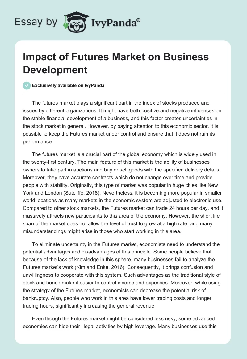 Impact of Futures Market on Business Development. Page 1