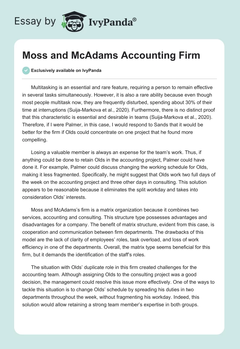 Moss and McAdams Accounting Firm. Page 1