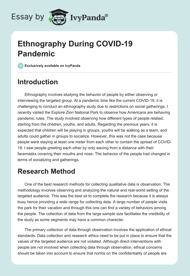 Ethnography During COVID-19 Pandemic. Page 1