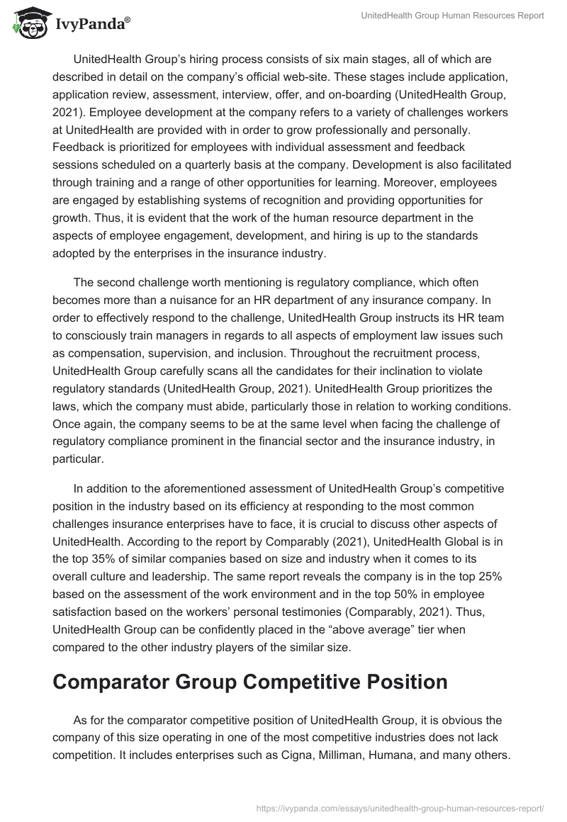 UnitedHealth Group Human Resources Report. Page 2