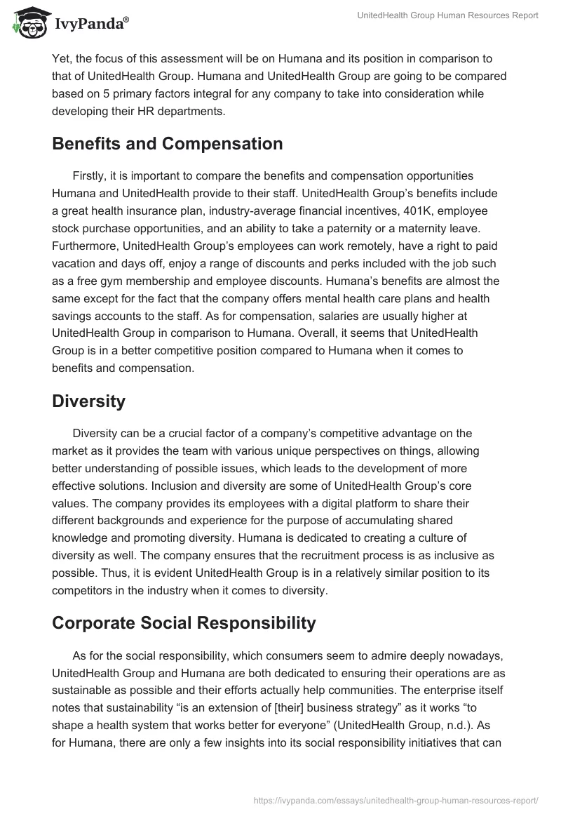 UnitedHealth Group Human Resources Report. Page 3