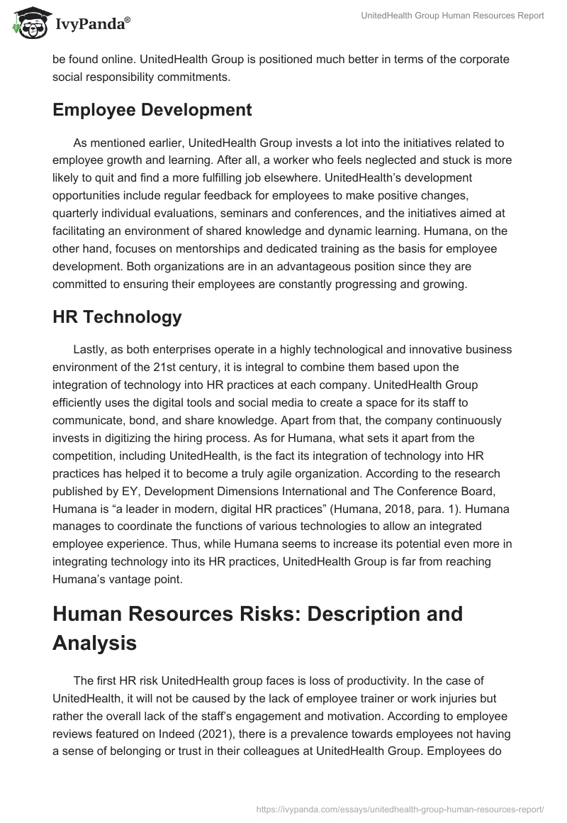 UnitedHealth Group Human Resources Report. Page 4