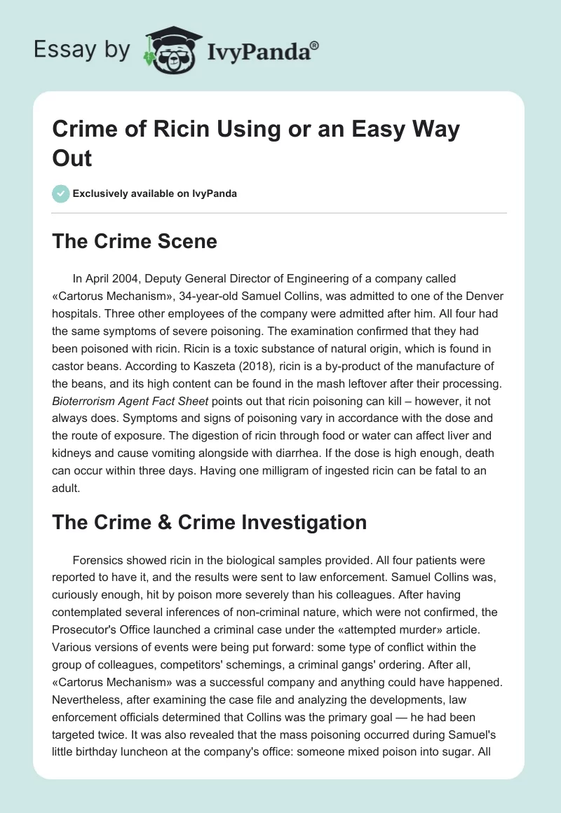 Crime of Ricin Using or an Easy Way Out. Page 1