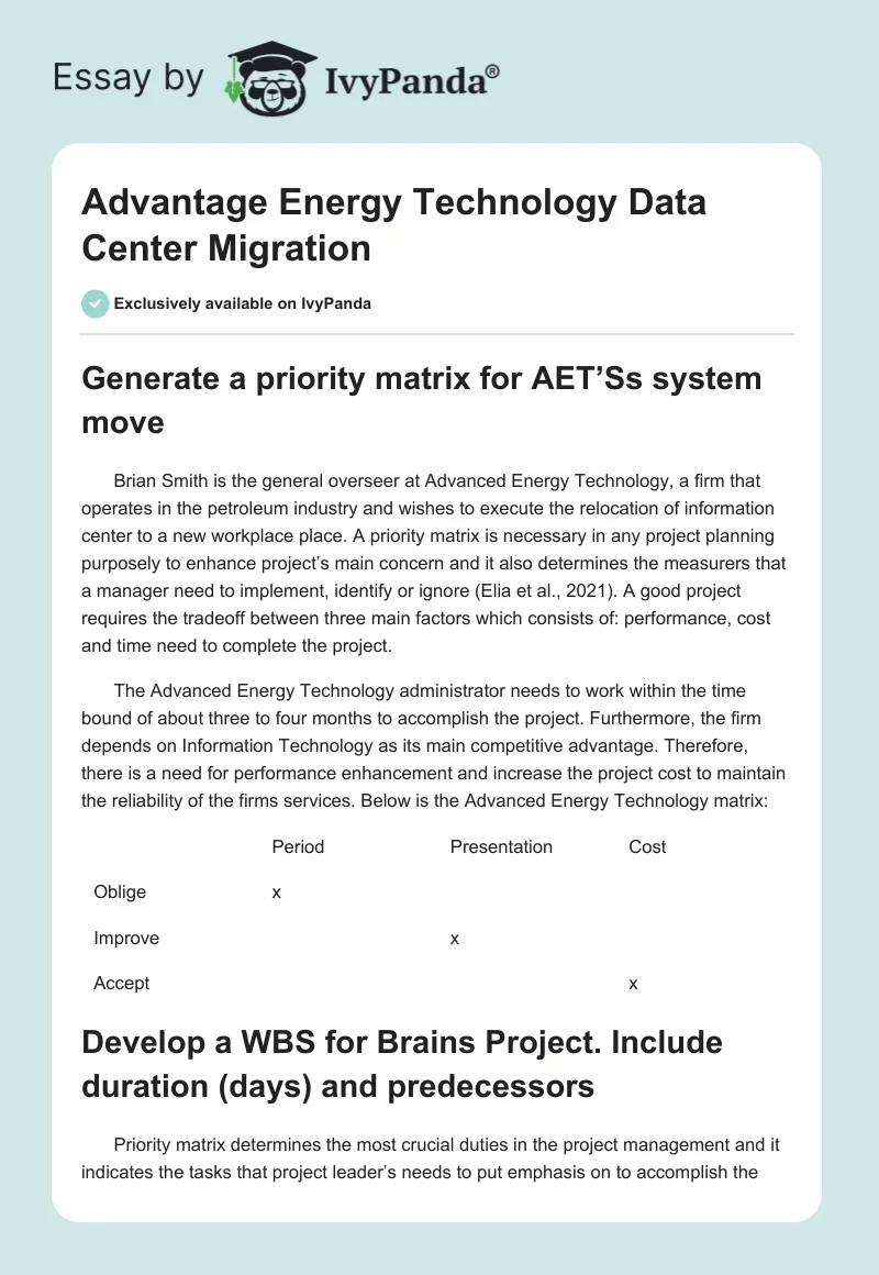 Advantage Energy Technology Data Center Migration. Page 1